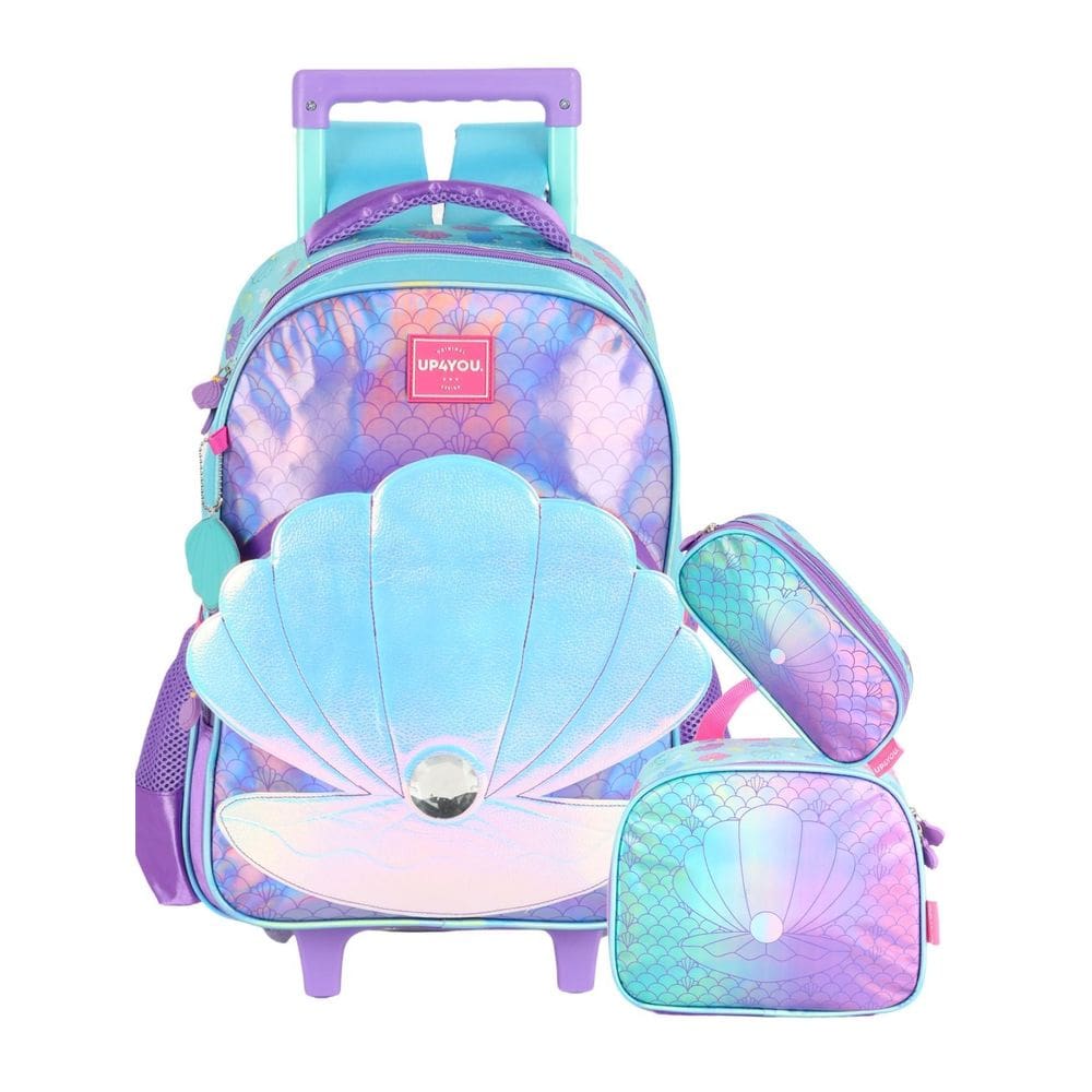 Kit Concha Mochila Rodas Costas + Lancheira + Estojo Triplo