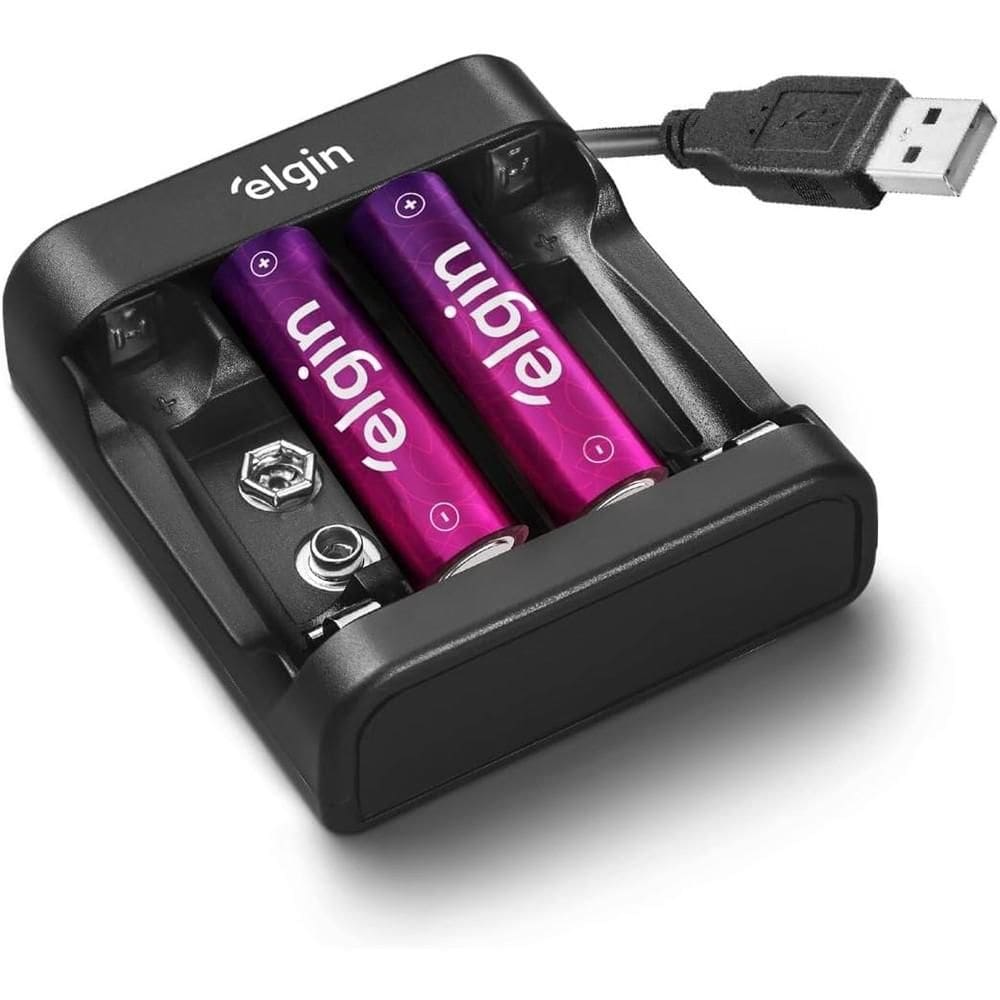 Carregador de Pilhas USB Elgin c/ 2 Pilhas AA 1500mAh