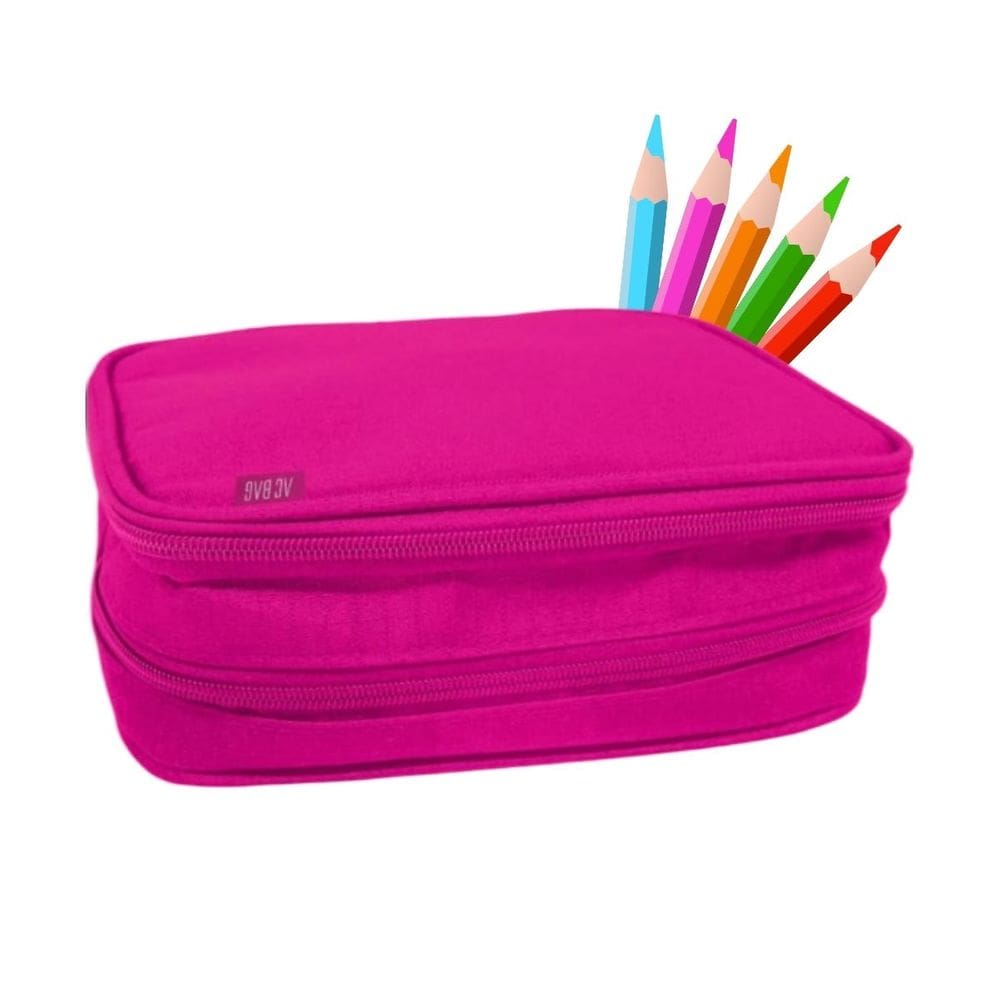 Estojo Material Escolar Organizador Caneta Lápis 2 Divisórias Pink Grande Espaçoso Feminino Menina