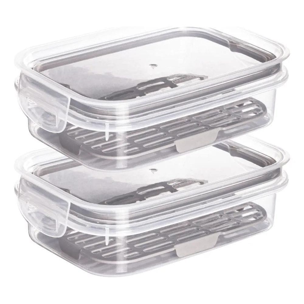 2X Kit 2 Potes Porta Frios Queijo Presunto Hermético Empilha