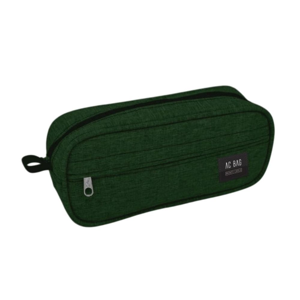 Estojo Escolar AC BAG Verde Musgo com Zíper e Bolso Multiuso Volta as Aulas Ensino Fundamental Médio