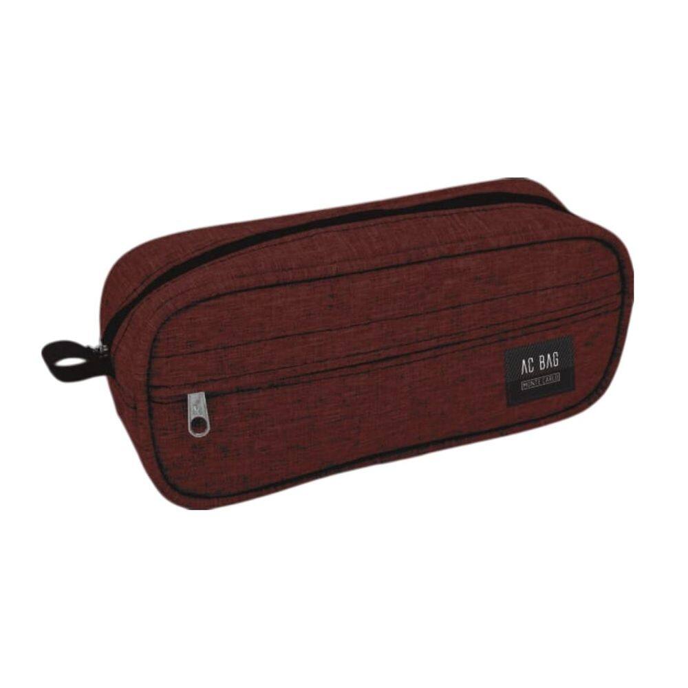 Estojo Escolar AC BAG Bordo com Zíper Bolso Frontal Multiuso Funcional Volta as Aulas Aluno Unissex