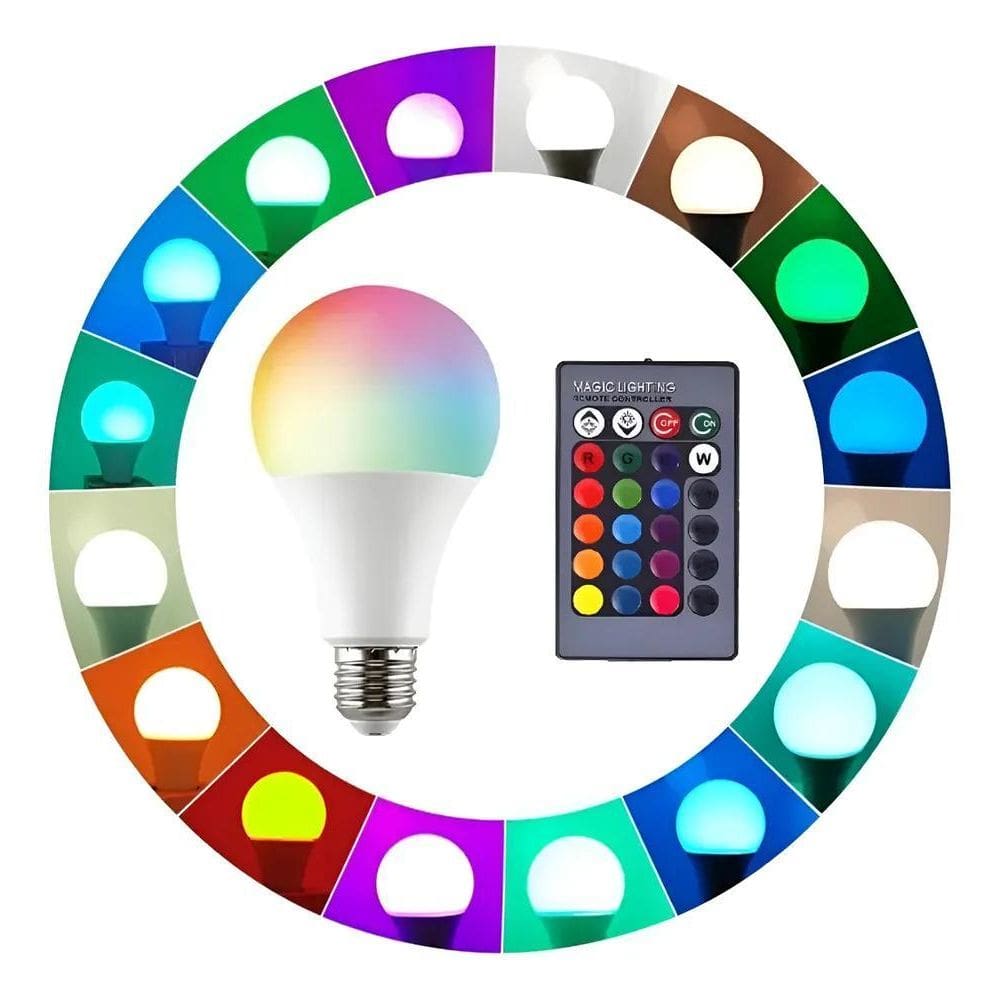 10X Lâmpada Led Rgb Colorida Com Controle Remoto 9W E27 Biv