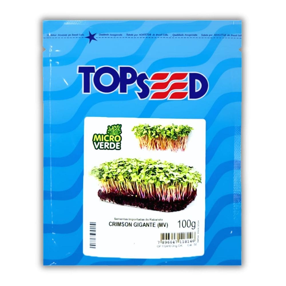 Sementes Microverde Rabanete Crimson Gigante (100g) TOPSEED