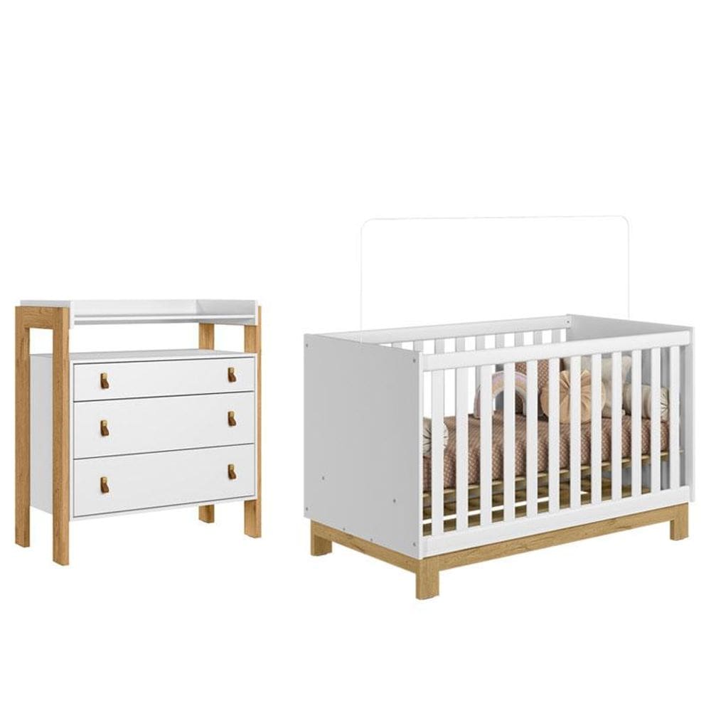 Berço Americano 4315 Q Encanto Slim e Cômoda 4410 Fantasia Branco Acetinado - Qmovi