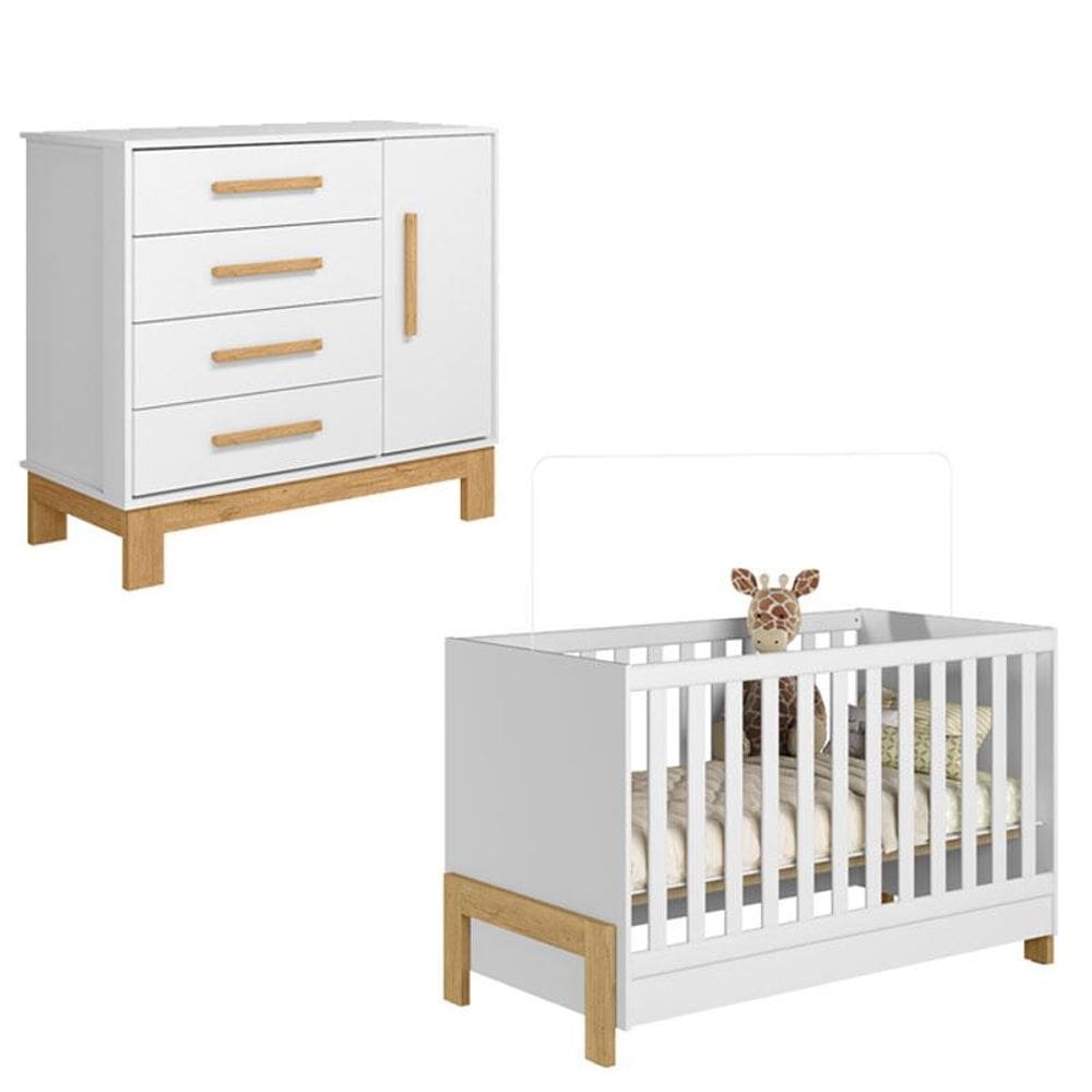 Berço Americano 4300 Fantasia e Cômoda 4355 Q Encanto Slm Branco Acetinado - Qmovi