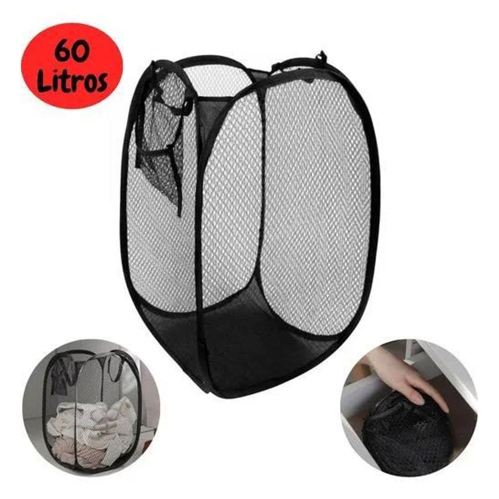 2X Cesto De Roupa Suja Médio Nylon Preto Organizador Brinque