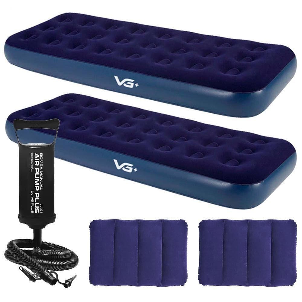 Kit 2 Colchões Infláveis Solteiro + 2 Travesseiros + Bomba Manual Vg Plus