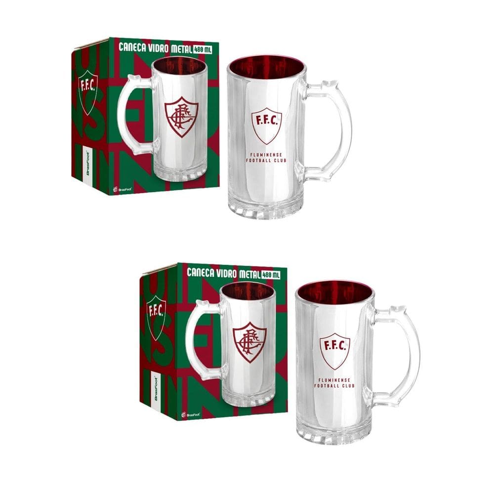 Kit 2 Caneca Vidro Reforçado Metalic 480Ml Cerveja