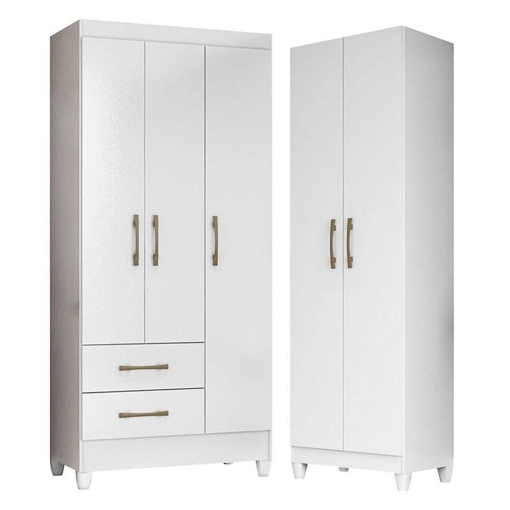 Guarda Roupa Infantil Lima E Armário Multiuso New Iris Branco Brilho - Moval