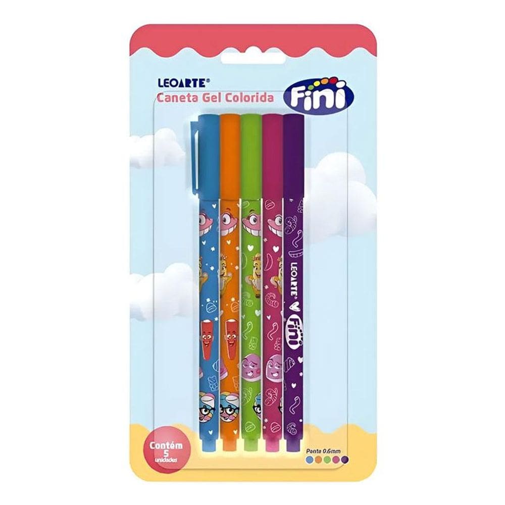 Caneta Gel Fini 0.6mm 5 Cores - Leoarte