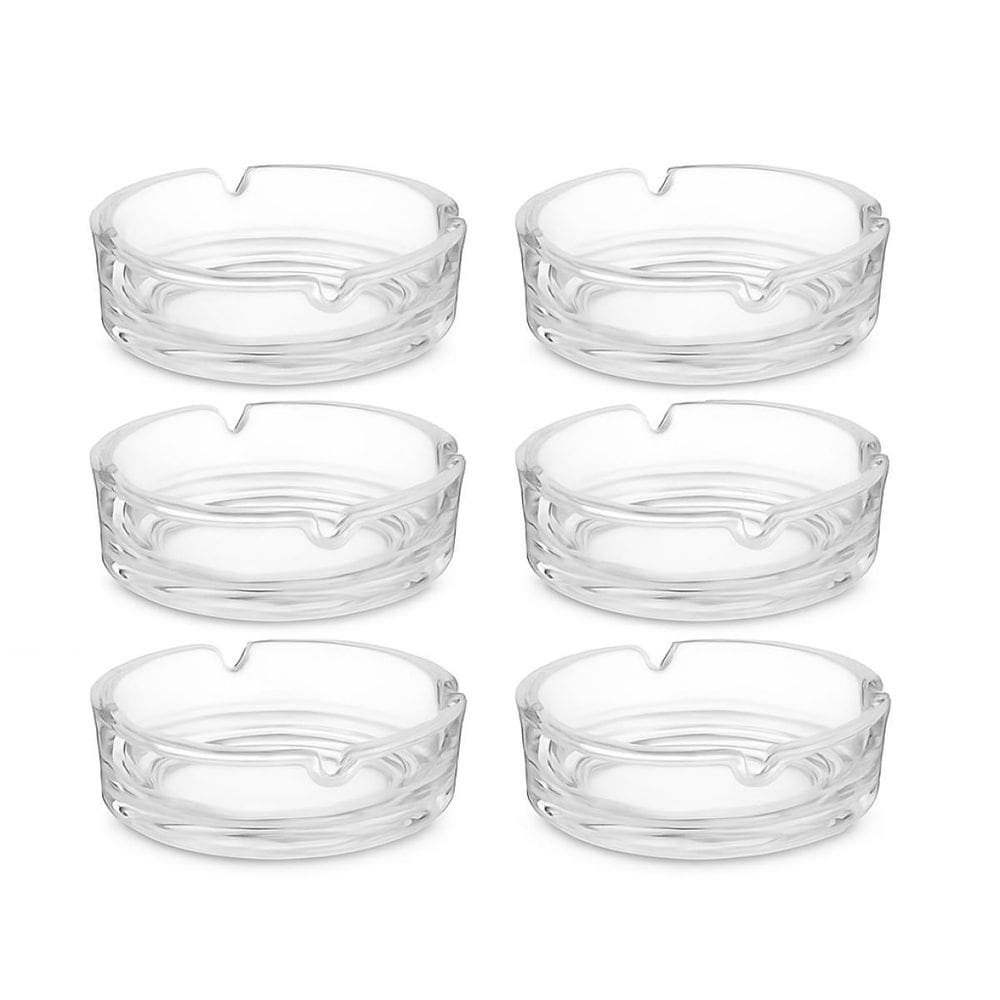Kit 6 Cinzeiro De Vidro Clássico Redondo Com 4 Apoios 10 Cm