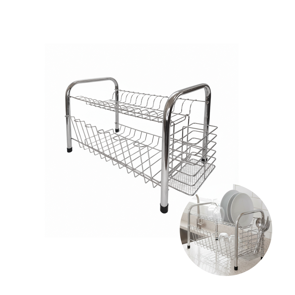 Escorredor de Louças Duplo Com Porta Talher E Copo Cromado