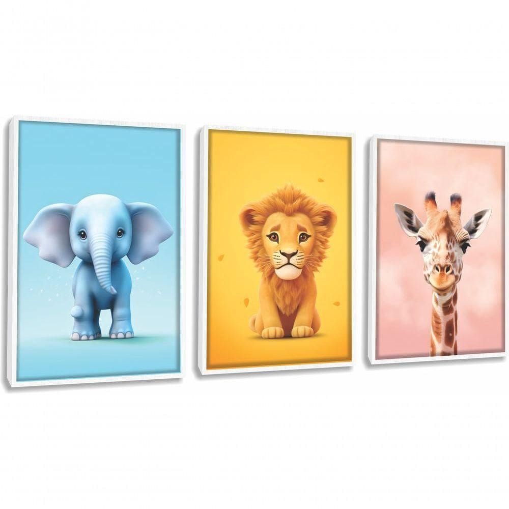 Quadro Decorativo Infantil Baby Animais Com Moldura Branco