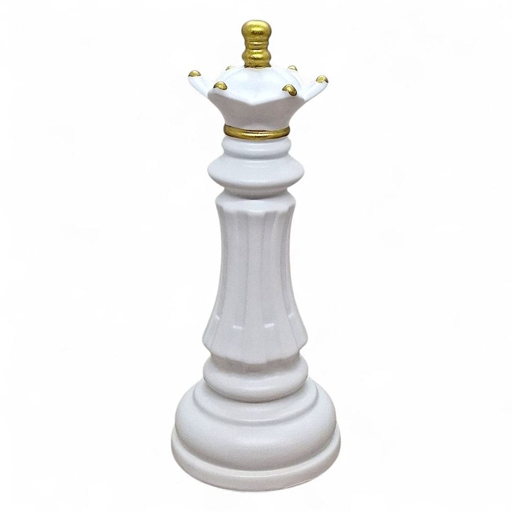 Enfeite Peça de Xadrez em Porcelana Branca Rainha 17 cm