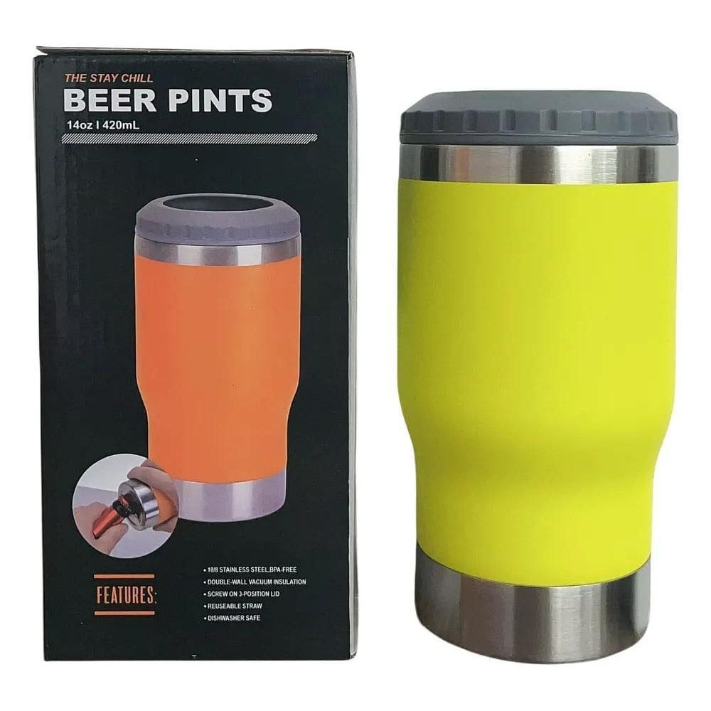 2X Copo Porta Cerveja Garrafa Térmica Latinha De Aço 420Ml D