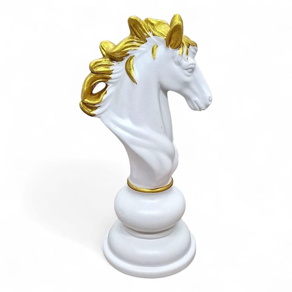 Enfeite Peça de Xadrez em Porcelana Branca Cavalo 17 cm