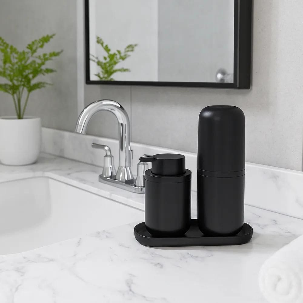 2X Kit Porta Sabonete Liquido Escova Dente Jogo Banheiro Lav