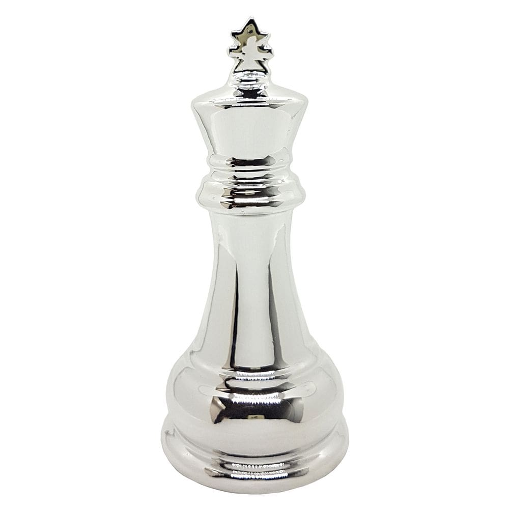 Enfeite Peça de Xadrez em Porcelana Prata Rei 17 cm