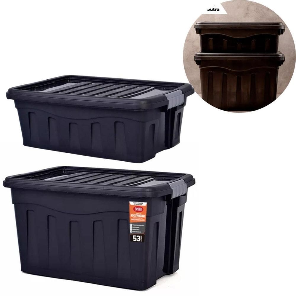 Kit 2 Caixas Organizadoras 53L E 31L Com Rodinhas E Travas