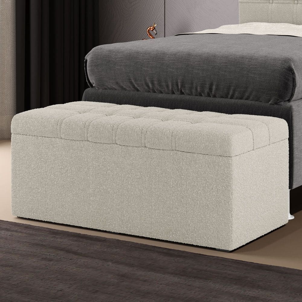 Calçadeira Baú Alpha Para Cama de Solteiro 90cm no Tecido Bouclê - Conforto e Elegância Aradecor