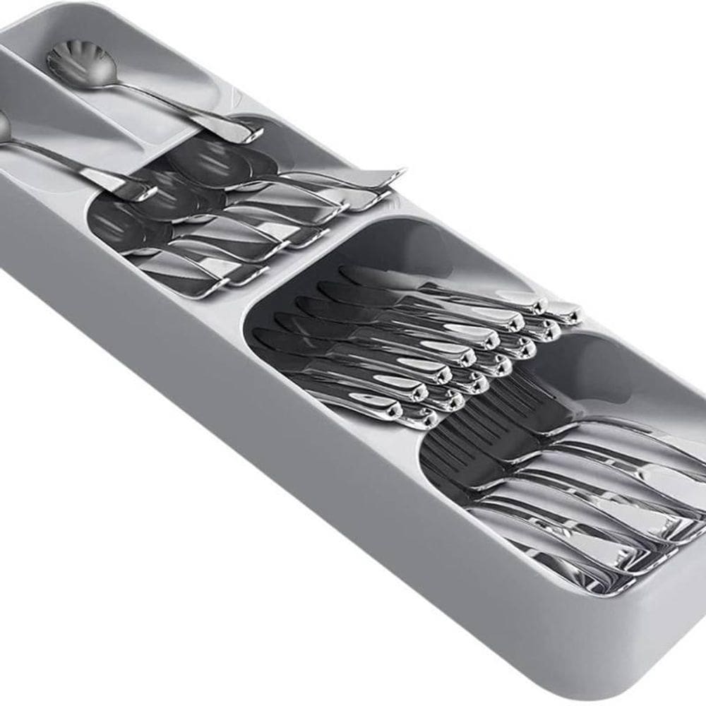 Porta Talheres De Gaveta Organizador Cinza Com 04 Divisões