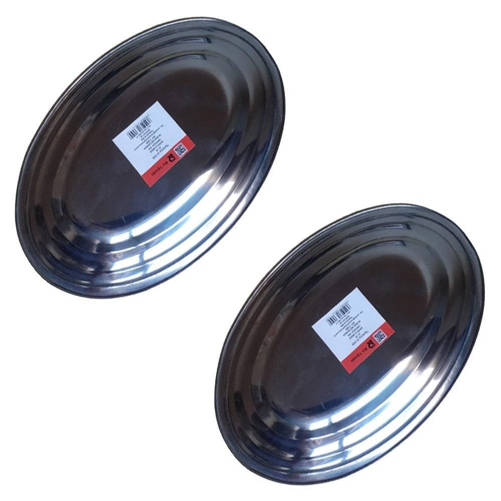 Kit 2 Travessa Bandeja Restaurante Oval Inox 30 Cm Porção