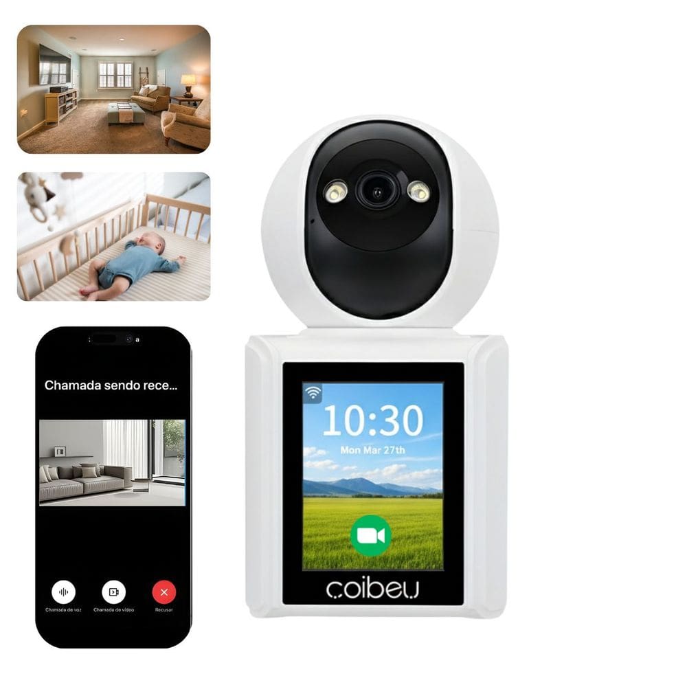 Câmera de Segurança Wi-Fi Coibeu WKTY-001 Com Tela 2.8” Vídeo Chamada Visão Noturna Áudio Bidirecional E Controle PTZ