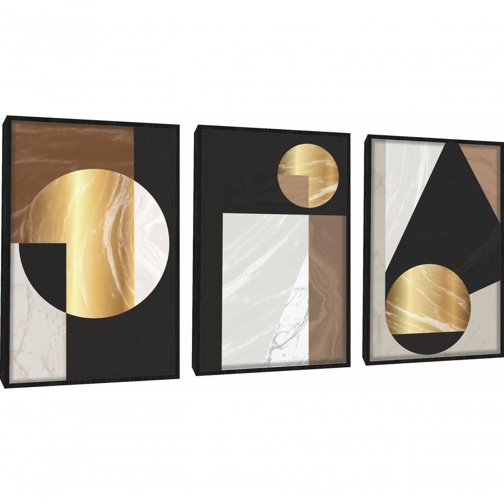 Quadro Decorativo Geométrico Abstrato Com Moldura Preto