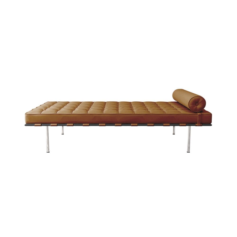 Couch Barcelona Inox em Couro Natural Caramelo