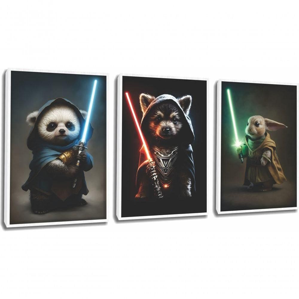Quadro Decorativo Super Pets Stars Com Moldura Branco