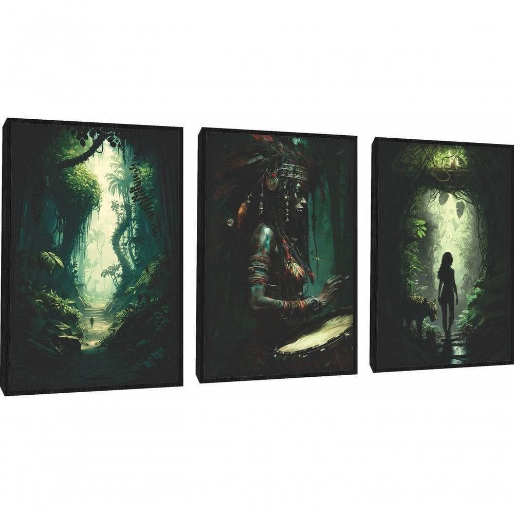 Quadro Decorativo Jungle Minimalista Com Moldura Preto