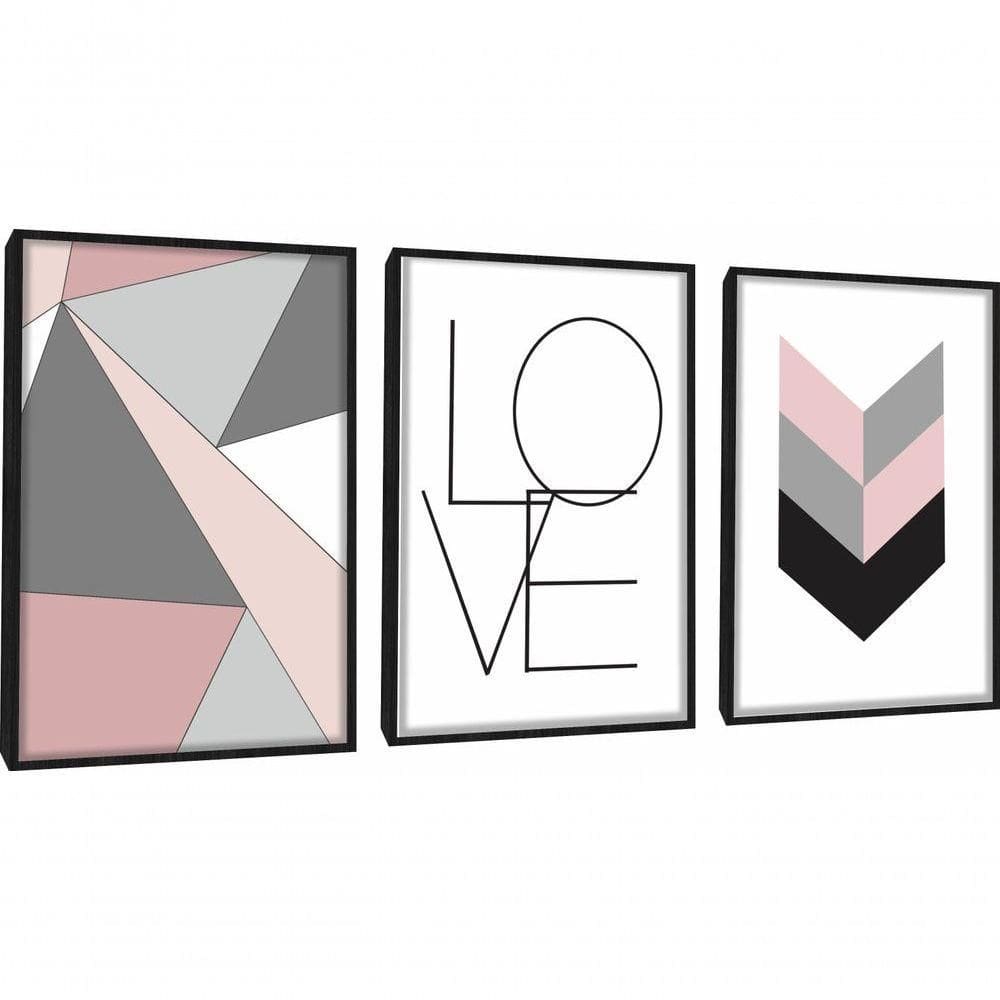 Quadro Decorativo Love Amor Abstratos Geométricos Com Moldura Preto