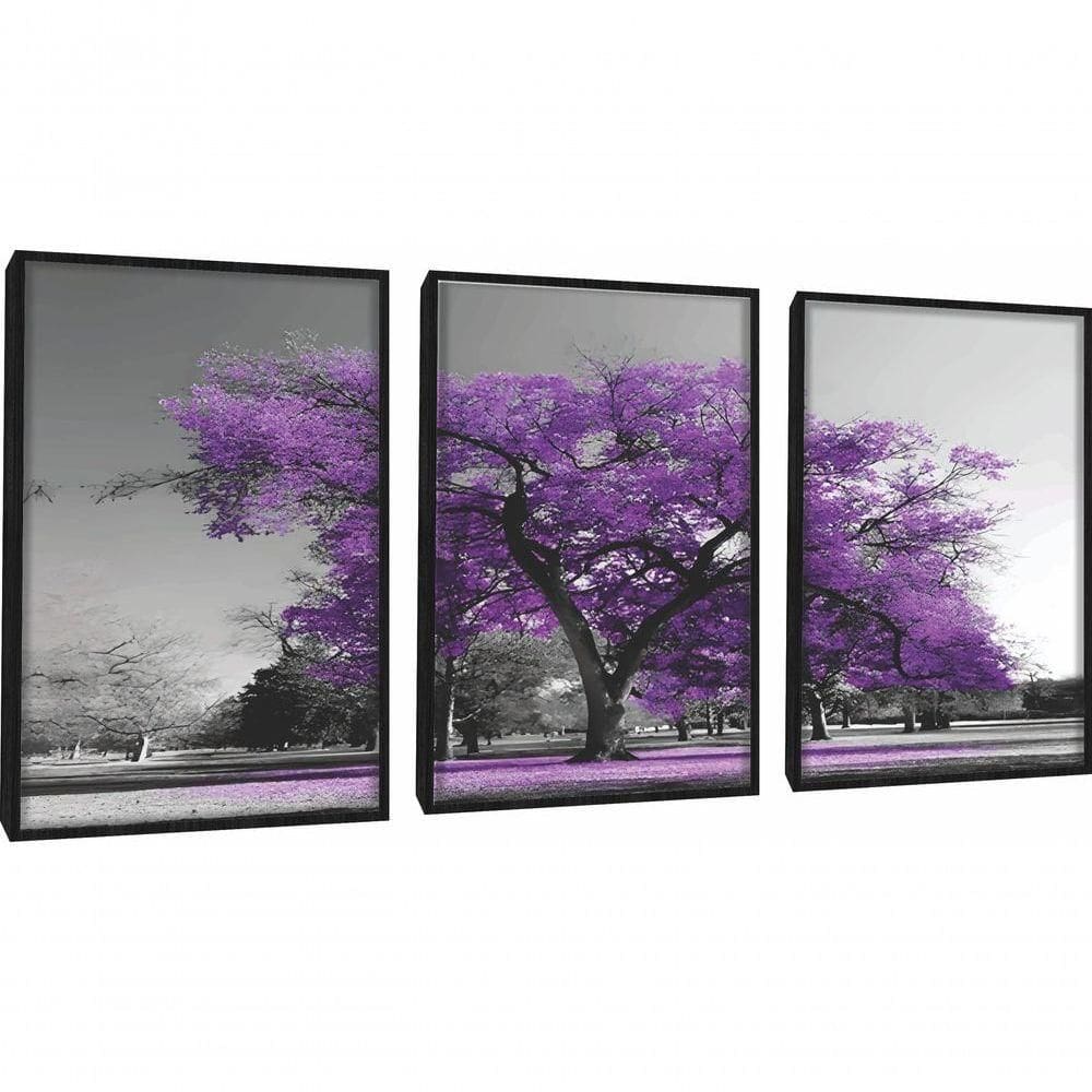 Quadros Decorativos árvore Lilás Com Moldura Preto