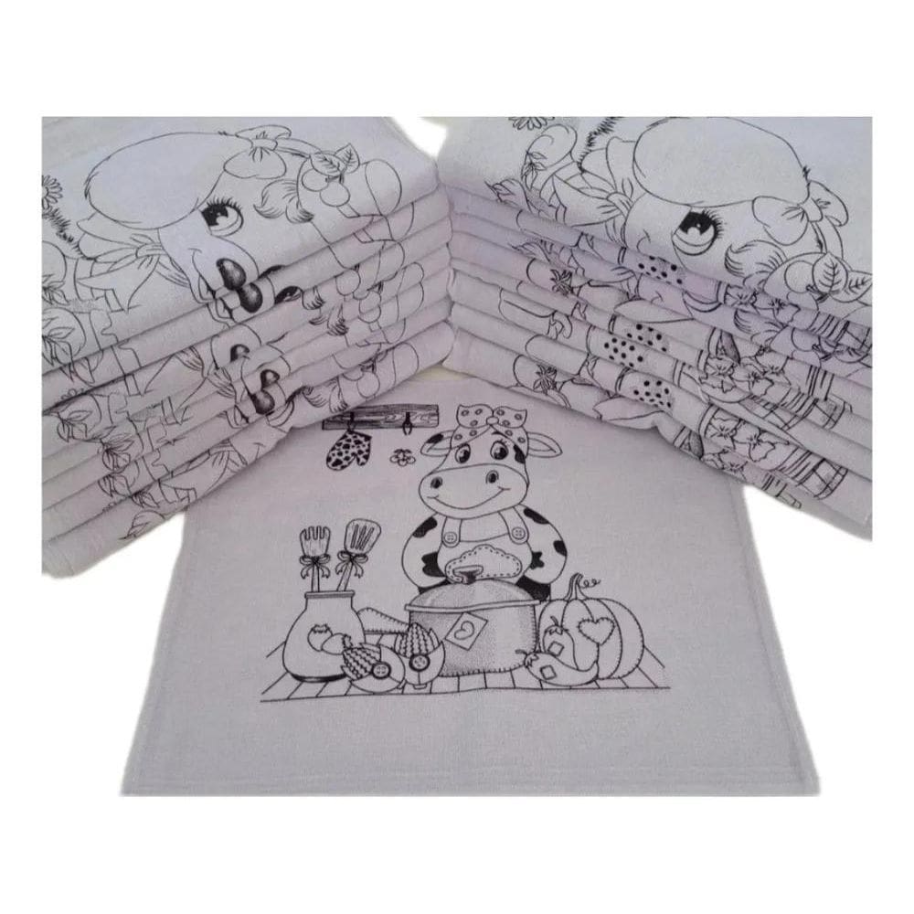 2X Kit Com 10 Pano De Prato Branco Riscado Para Pintura Pint