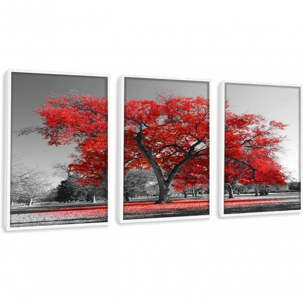 Quadros Decorativos árvore Vermelha Com Moldura Branco