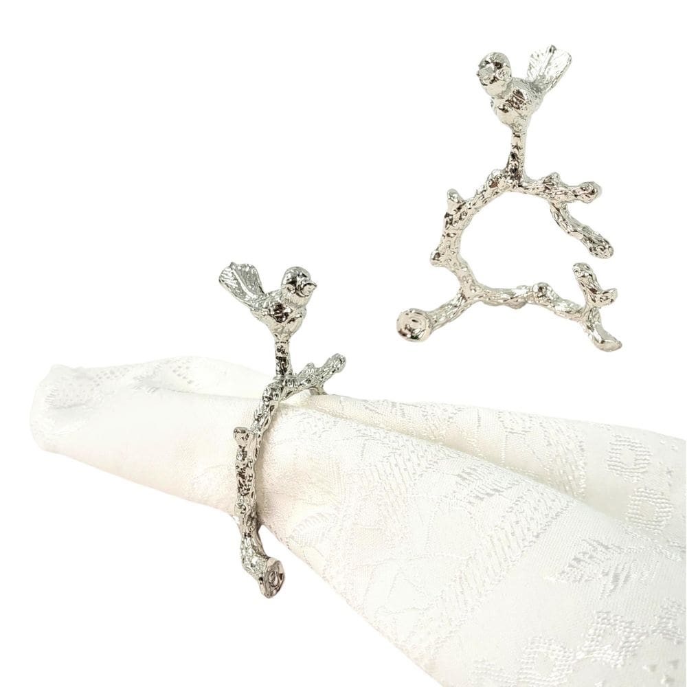 Kit 2 Porta Guardanapo Pássaro Prata Galho Mesa Posta