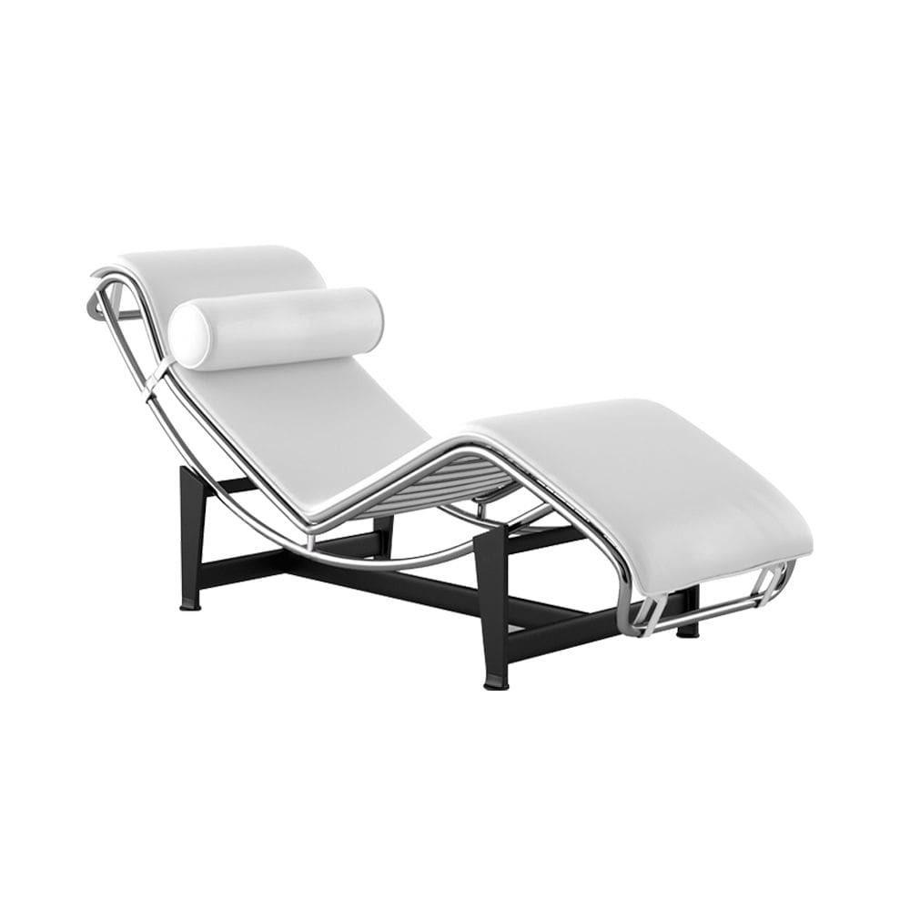 Chaise Lc-4 Cromada em Couro Natural Branco