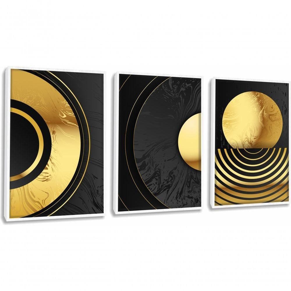 Quadro Decorativo Abstrato Círculo Gold Com Moldura Branco