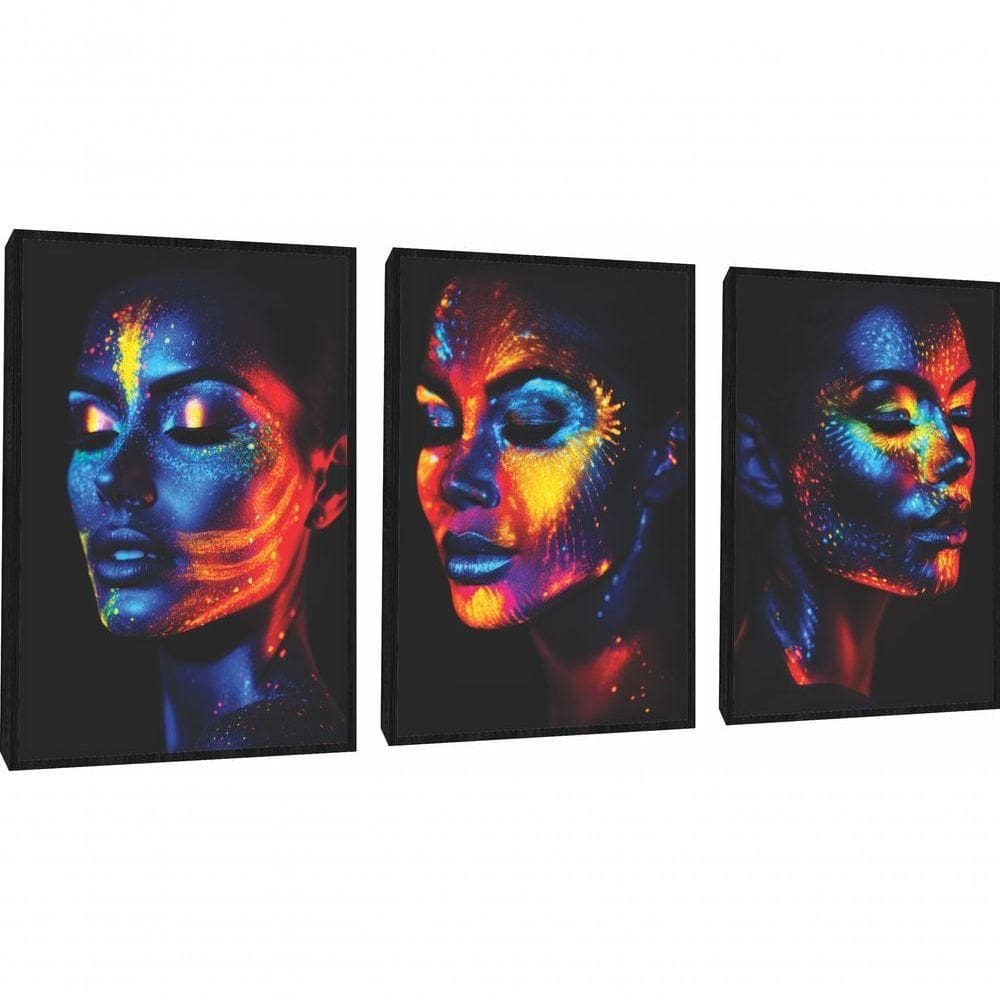 Quadro Decorativo Mulher Maquiagem Neon Com Moldura Preto