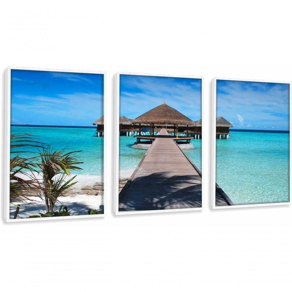 Quadros Decorativo Mar Praia Paisagem Com Moldura Branco