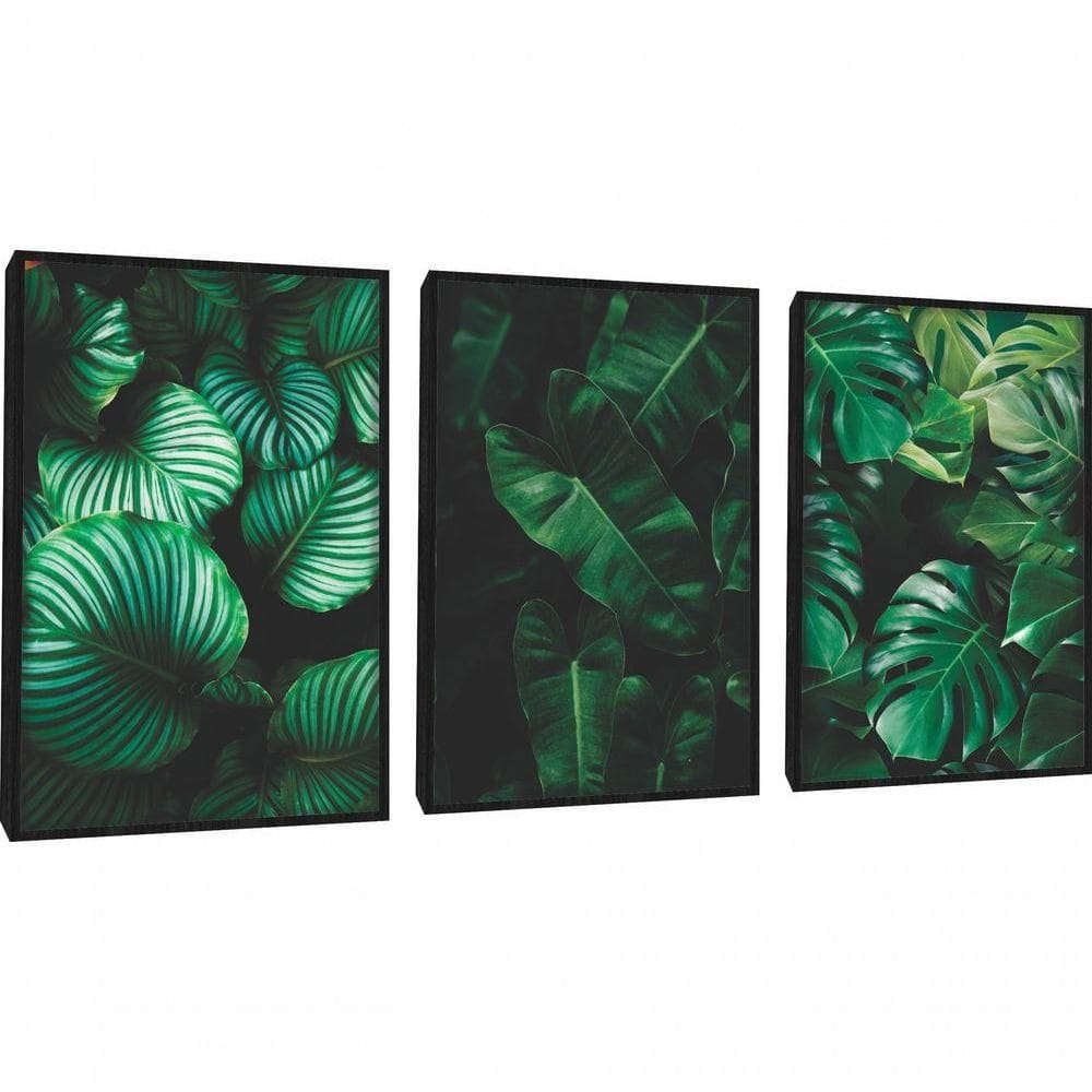 Quadro Decorativo Folhagem Verde Com Moldura Preto