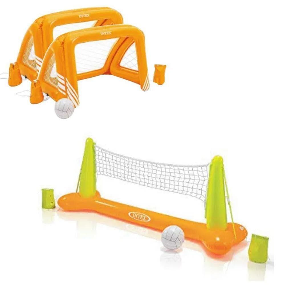 Kit Praia E Piscina 1 Volei + 2 Traves De Polo Inflável Intex