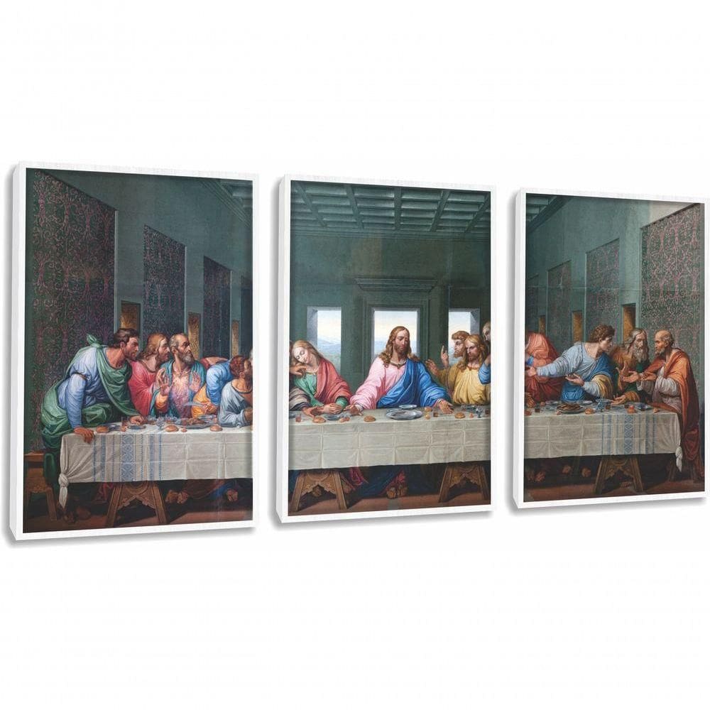 Quadro Decorativo Santa Ceia Com Moldura Branco