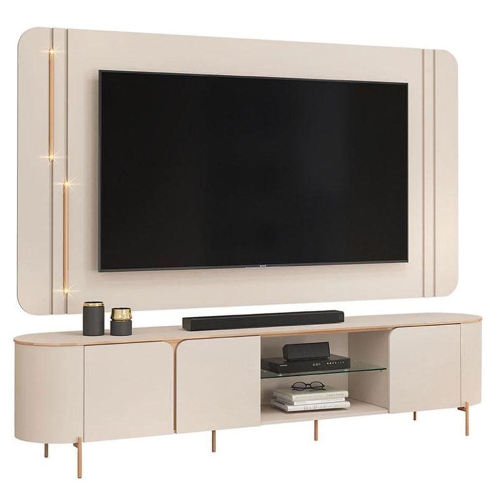 Rack Bancada Com Painel Ariana Off White - Dj Móveis