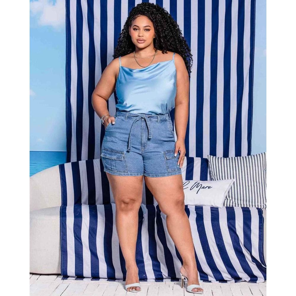 Shorts Jeans Feminino C/Bolso Lateral - 31687