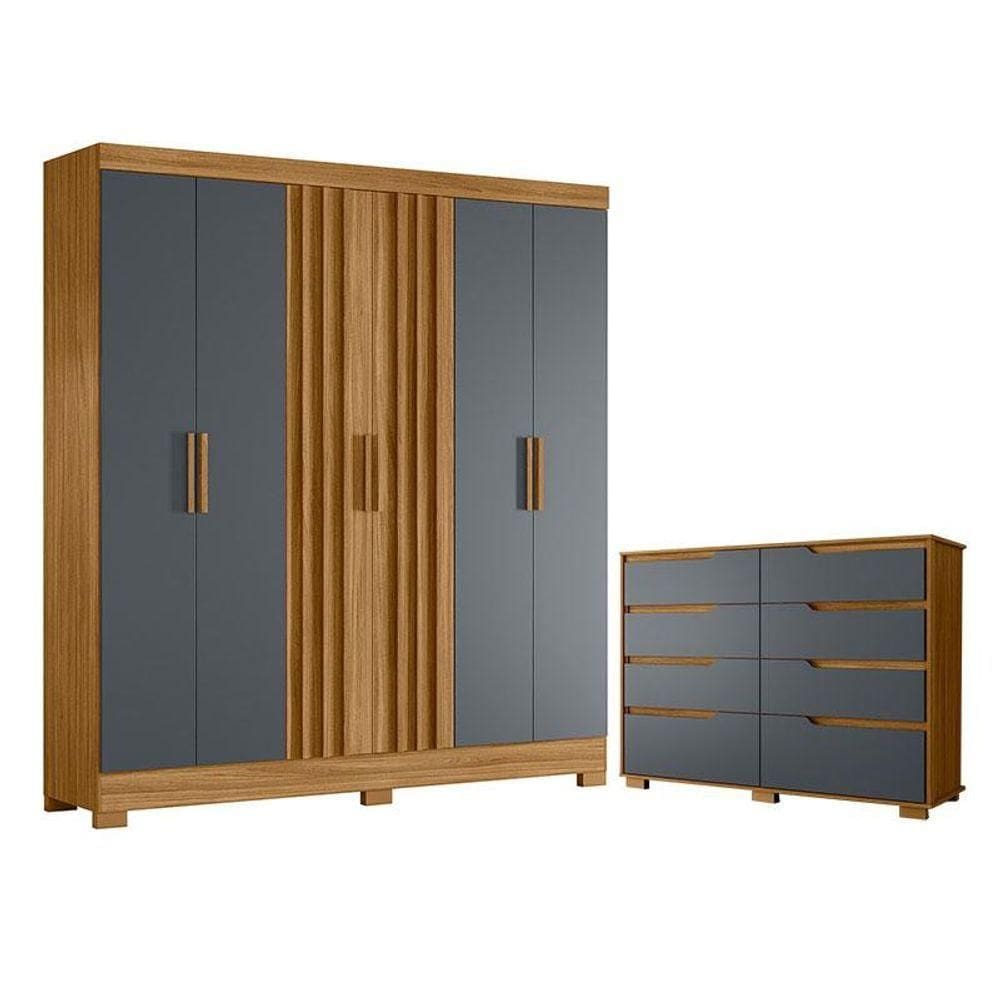 Guarda Roupa Casal Valença E Cômoda Georgia Freijó Cinza - Moval