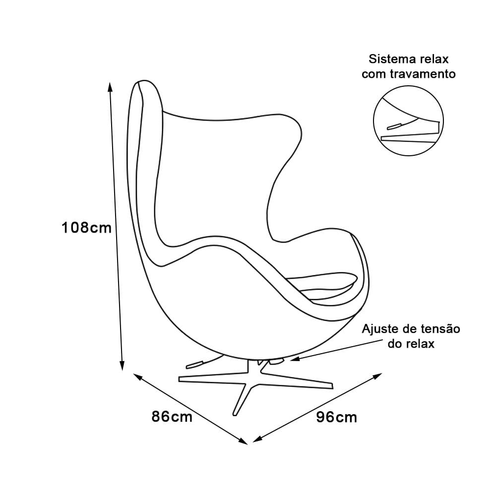 Poltrona Egg com Puff Base Alumínio em Sued Preto