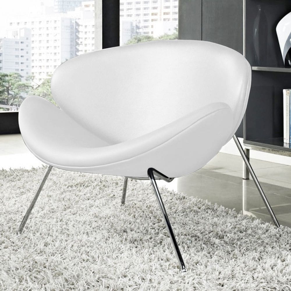 Poltrona Trevo Couro Sintético Branco Base Inox