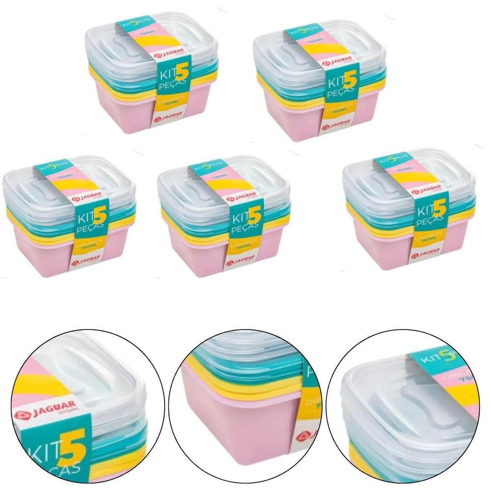 Kit 25 Potes Plástico Tampa Organiza Alimentos 750Ml Jaguar